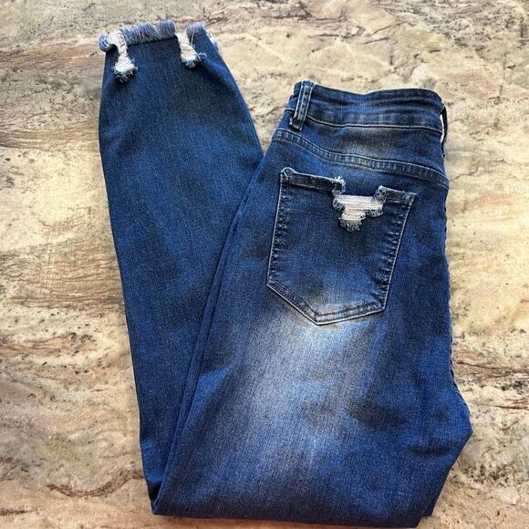 Dark Wash Distressed Skinny Jeans Women's Medium - Picture 4 of 5